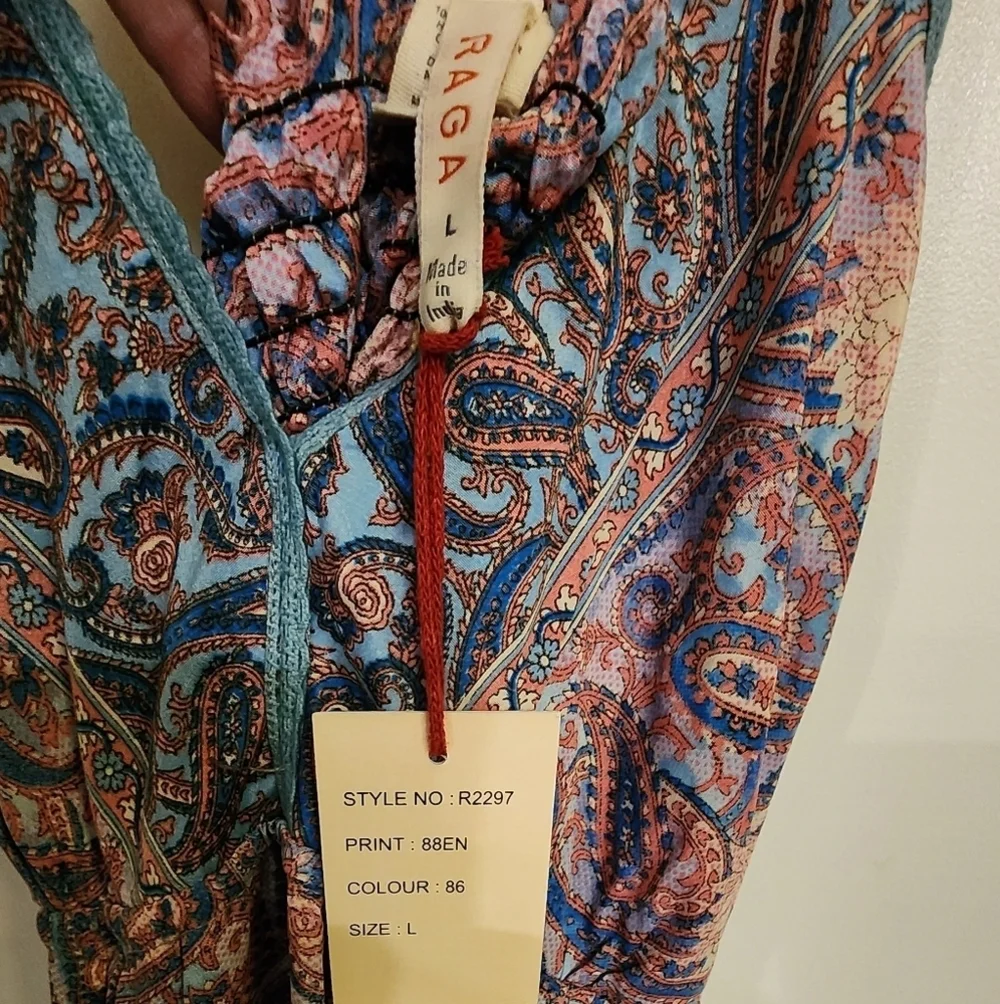 Raga Baran Paisley Print Tiered Maxi Dress In Fuschia, Size Large - Picture 9 of 11